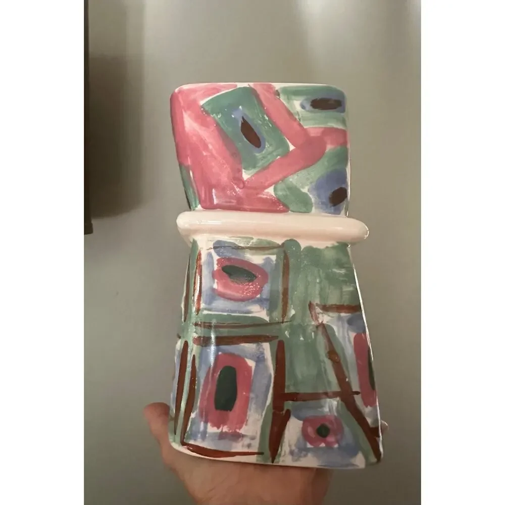 Vintage hand-painted vase colorful abstract unique rare one of a kind unique